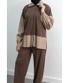 Letafet Çift Renkli Pantolonlu Takım - KAHVE