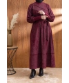 KOLLARI VE YAKASI RİBANALI ELBİSE - BORDO