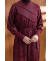 KOLLARI VE YAKASI RİBANALI ELBİSE - BORDO