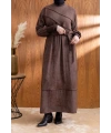 KOLLARI VE YAKASI RİBANALI ELBİSE - KAHVE