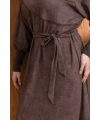 KOLLARI VE YAKASI RİBANALI ELBİSE - KAHVE