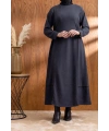 BELİ BAĞCIK DETAYLI KUPLU ELBİSE - SİYAH