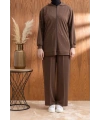 NAKIŞ VE İNCİ DETAYLI PANTOLONLU TAKIM - KAHVE