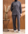 NAKIŞ VE İNCİ DETAYLI PANTOLONLU TAKIM - ANTRASİT