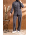 NAKIŞ VE İNCİ DETAYLI PANTOLONLU TAKIM - ANTRASİT