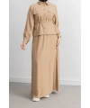 BEL BÜZGÜ DETAYLI ETEK TAKIM - CAMEL