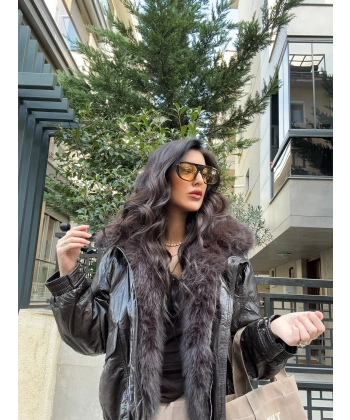 İTHAL KAHVE KÜRKLÜ DERİ MONT