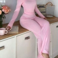 Pembe Dantelli Fiyonk Detaylı Uzun Pamuk Viskon Pijama Takımı
