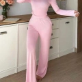 Pembe Dantelli Fiyonk Detaylı Uzun Pamuk Viskon Pijama Takımı