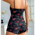 Kadın Siyah Öpücük Desenli Şortlu Pijama Takımı
