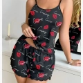 Kadın Siyah Öpücük Desenli Şortlu Pijama Takımı