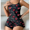Kadın Siyah Öpücük Desenli Şortlu Pijama Takımı