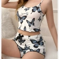 Kadın Kelebek Baskılı Fiyonk Detaylı Şortlu Pijama Takımı