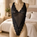Gece Ateşi Özel Bölgesi Açık Siyah Dantelli Bodysuit