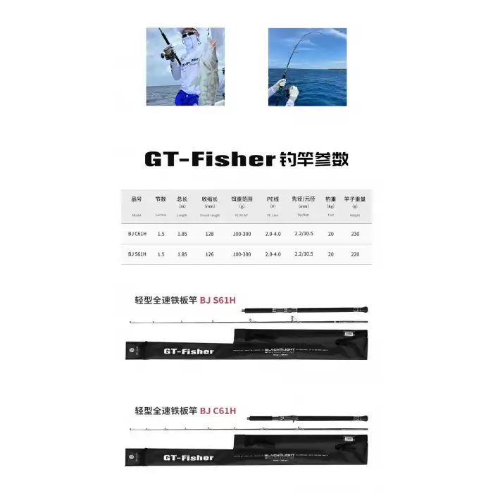 Ecooda GT-Fisher Black Light 185cm 100-300gr Slow Jigging Kamışı