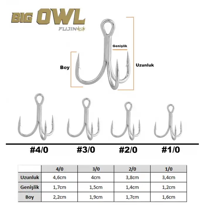 Fujin Big OWL Süper Anti-Rust Üçlü Kanca