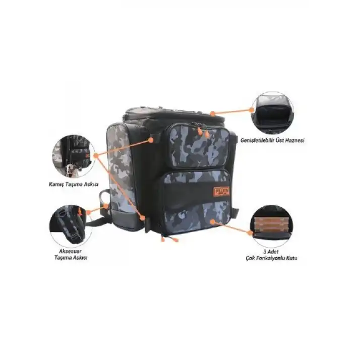 Fujin Black Camo Back Pack - Balıkçı Sırt Çantası