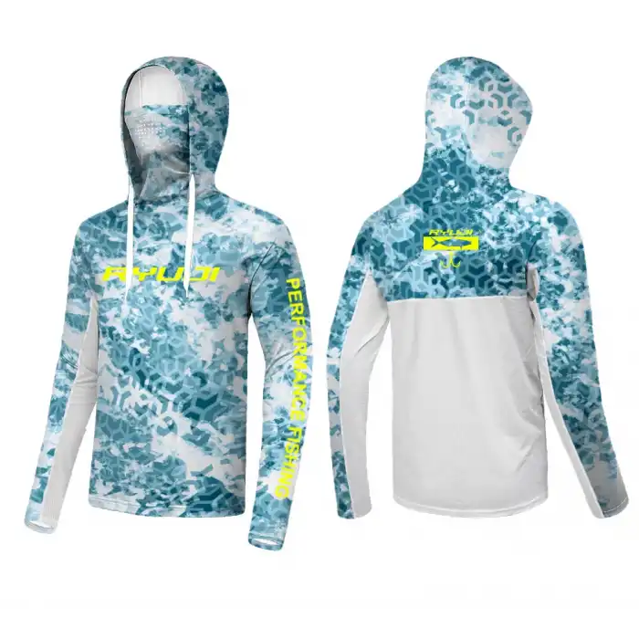 RYUJI UV PERFORMANCE HOODIE SHIRT+NECK, ICE BLUE