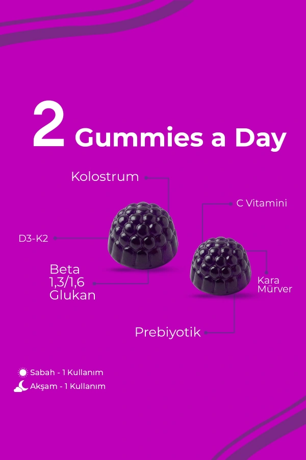 Immunica Gummy Kolostrum, Kara Mürver İçeren 60 Çiğnenebilir Form