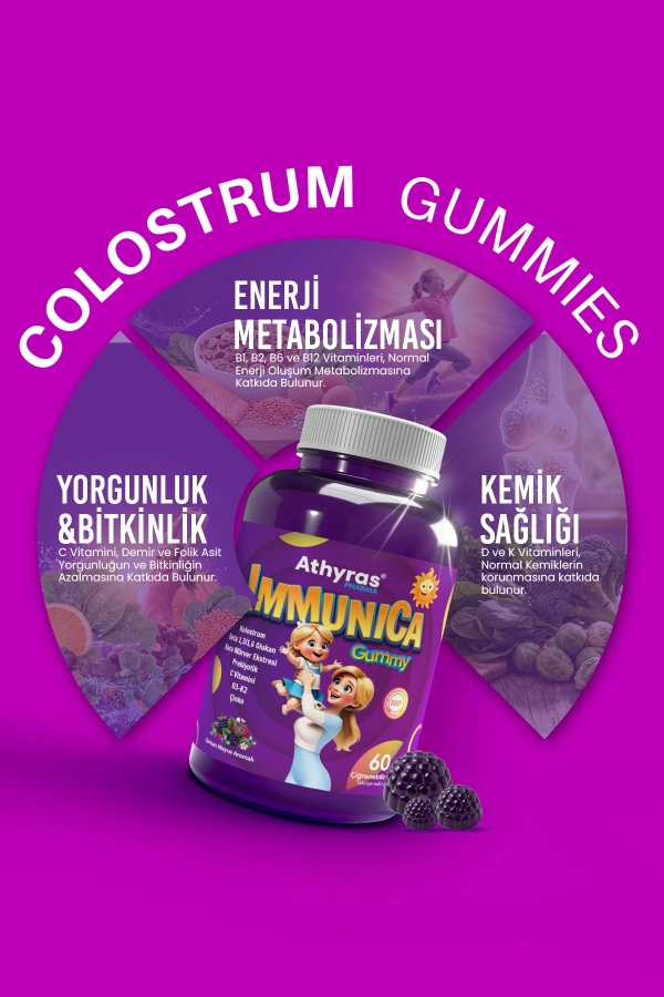 Immunica Gummy Kolostrum, Kara Mürver İçeren 60 Çiğnenebilir Form