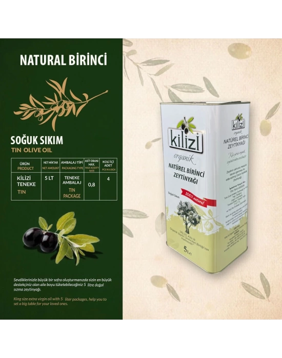 Kilizi Naturel Birinci 5 Litre Organik Zeytinyağı (5 LT)