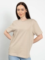 Bisiklet Yaka Likralı Kadın Bej Basic T-Shirt