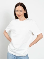 Bisiklet Yaka Likralı Kadın Beyaz Basic T-Shirt