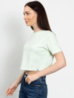 Bisiklet Yaka Likralı Kısa Kol Açık Yeşil Basic Crop T-Shirt