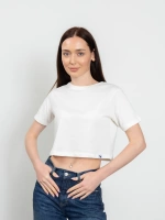 Bisiklet Yaka Likralı Kısa Kol Beyaz Basic Crop T-Shirt