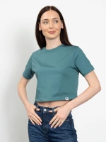 Bisiklet Yaka Likralı Kısa Kol Koyu Yeşil Basic Crop T-Shirt