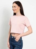 Bisiklet Yaka Likralı Kısa Kol Pembe Basic Crop T-Shirt