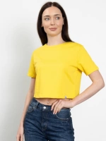 Bisiklet Yaka Likralı Kısa Kol Sarı Basic Crop T-Shirt