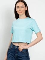 Bisiklet Yaka Likralı Kısa Kol Turkuaz Basic Crop T-Shirt