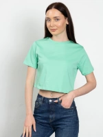 Bisiklet Yaka Likralı Kısa Kol Yeşil Basic Crop T-Shirt