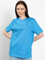 Bisiklet Yaka Likralı Kadın Mavi Basic T-Shirt