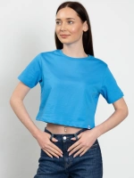 Bisiklet Yaka Likralı Kısa Kol Açık Mavi Basic Crop T-Shirt