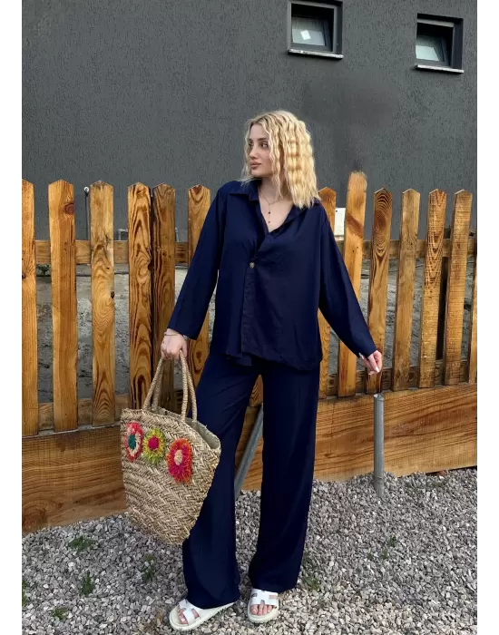 Avenza Lacivert Düğmeli İkili Takım