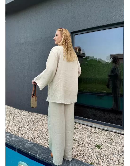 Ferina Taş Muslin Ön Bağlamalı Kimono Takım