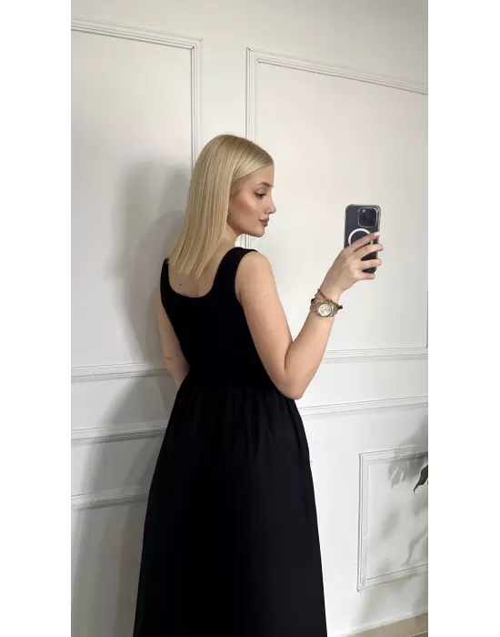 Lorane Askılı Alt Poplin Cepli Prenses Elbise