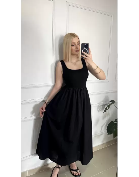 Lorane Askılı Alt Poplin Cepli Prenses Elbise