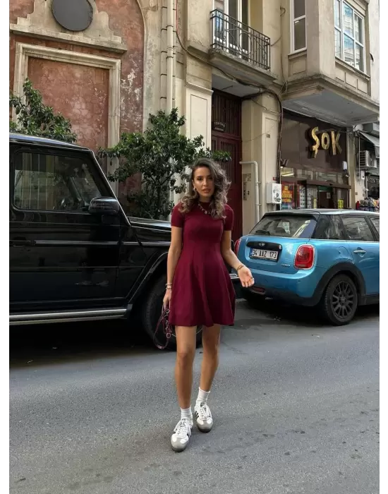 Mireva Bordo Volanlı Kısa Kol Modal Elbise