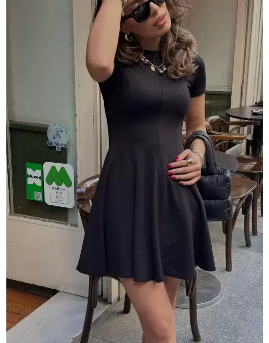 Mireva Siyah Volanlı Kısa Kol Modal Elbise