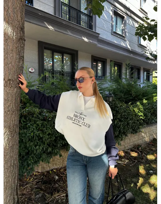 Polin Polo Yaka Nakışlı Şardonlu Sweatshirt
