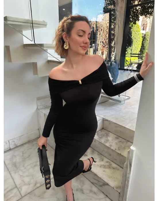 Siyah Tokalı Madonna Elbise