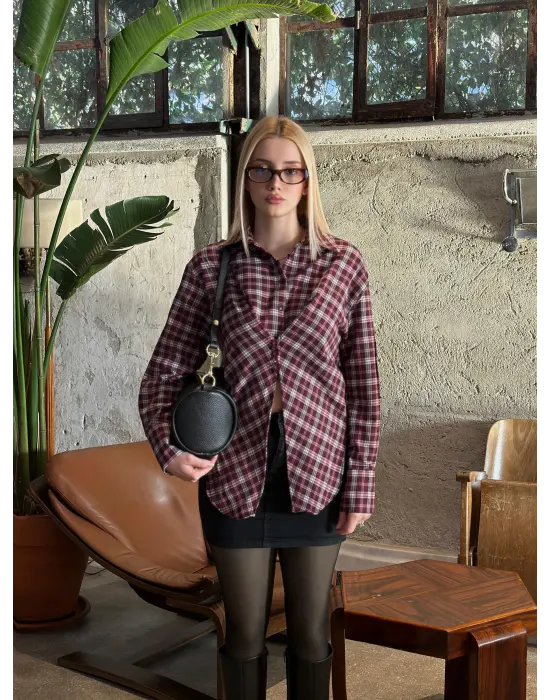 Tasarım Ekose Asimetrik Gömlek