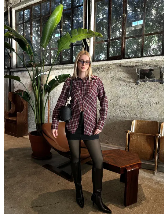 Tasarım Ekose Asimetrik Gömlek