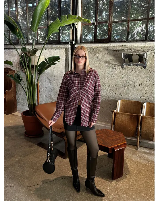 Tasarım Ekose Asimetrik Gömlek