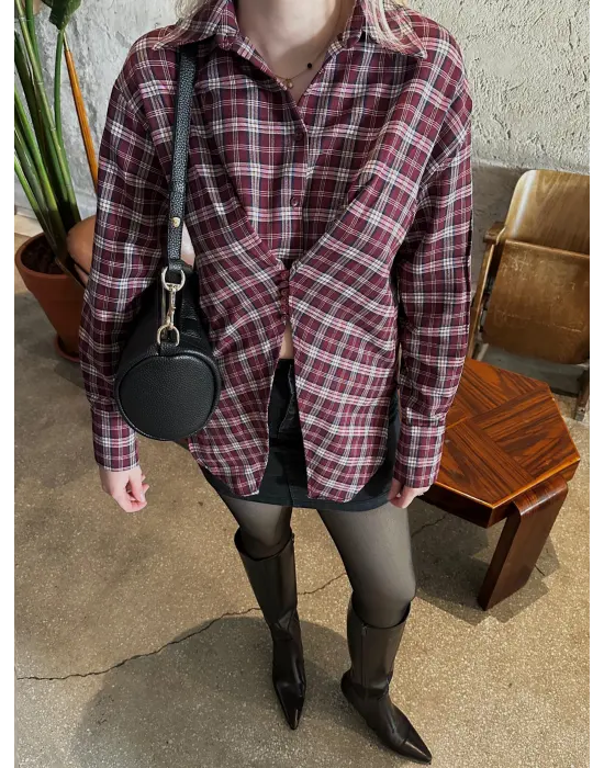 Tasarım Ekose Asimetrik Gömlek