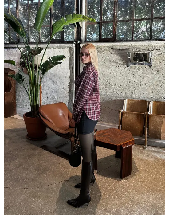 Tasarım Ekose Asimetrik Gömlek