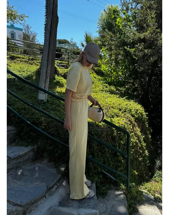 Urban Pastel Sarı Esnek Yumuşacık Modal Kumaş İkili Alt/Üst Takım